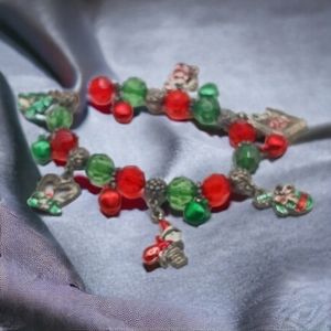 Vintage Christmas beads and charms bracelet